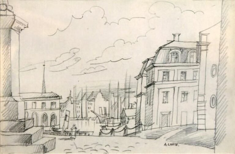 BATEAUX À QUAI Mine de plomb, signée en bas à droite 17,5 x 27 cm