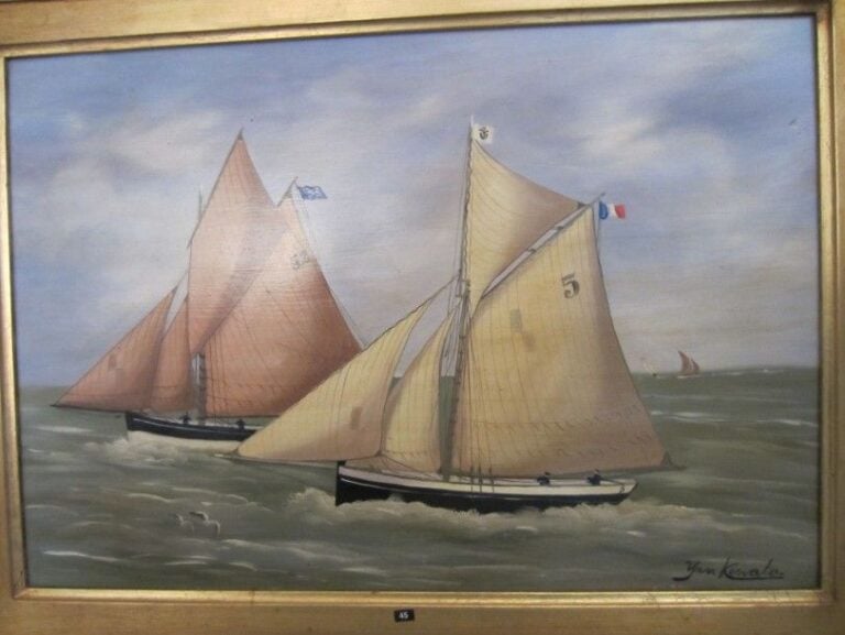 «Bateaux-pilote» Huile sur panneau signé en bas à gauche 35 x 51 cm