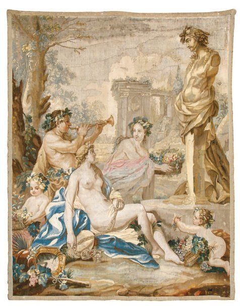 Beau panneau en tapisserie représentant l'hommage au dieu Pa
