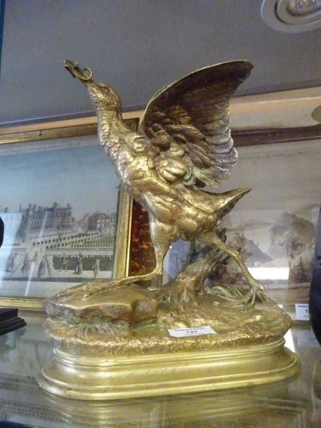 "Bécasse" Bronze Signé sur la terrasse Inscrit sur le devant de la terrasse: "Paper Hunt du 1er Mars 1886 Société du Salon" 34 x 23 5 x 15 cm (manque un roseau)