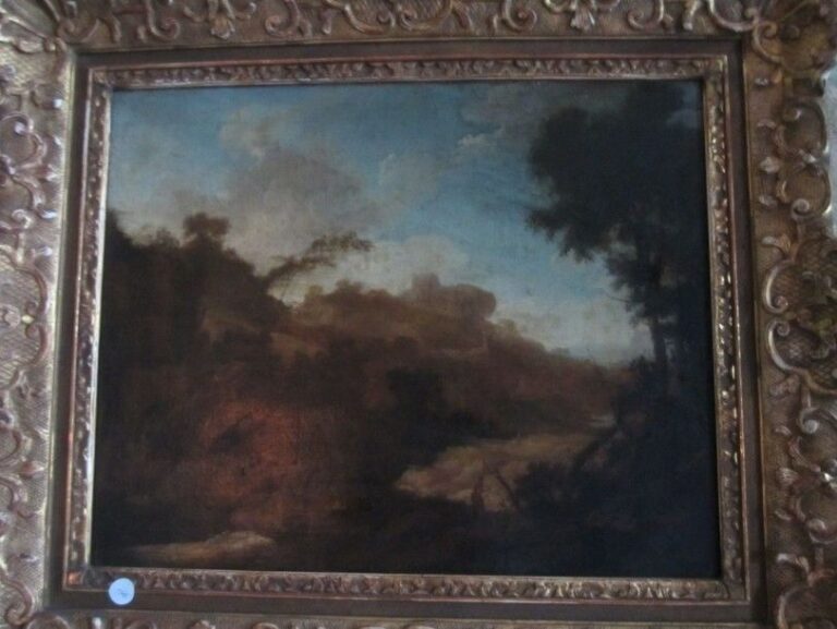 Berger dans un paysage Huile sur toile 39,5 x 32 cm