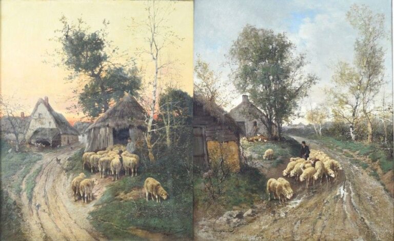 Berger et ses moutons dans un hamea