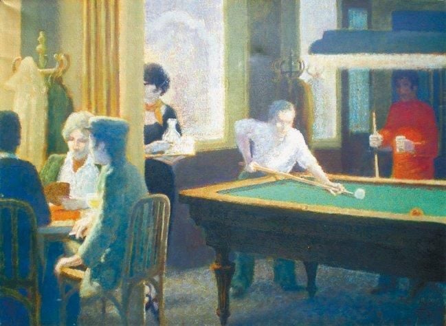 Billard « chez Blaise », 1979 Huile sur toile signée en bas à droite 73 x 100 cm Provenance: Findley Galleries