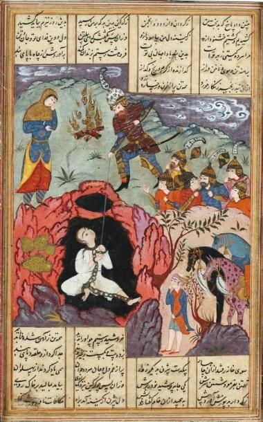 Bizhan sauvé du puits par Rostam Afrasyab décide de punir Bizhan, l'amant caché de sa fille Manizh