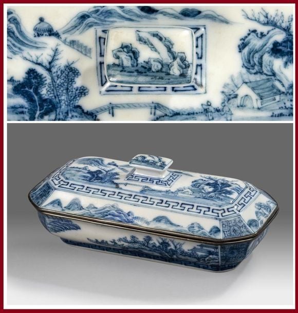 BOÎTE A PINCEAUX COUVERTE EN PORCELAINE DITE BLEU DE HUÊ