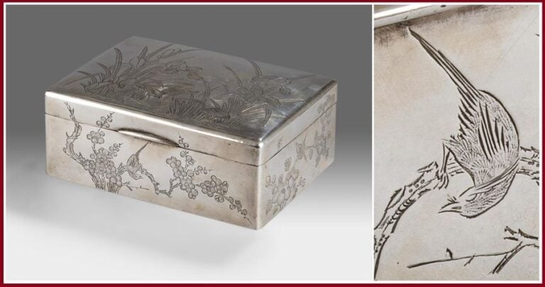 BOÎTE / COFFRET EN ARGENT CHINOIS D’EXPORTATION PAR KFC / REN LONG / ??