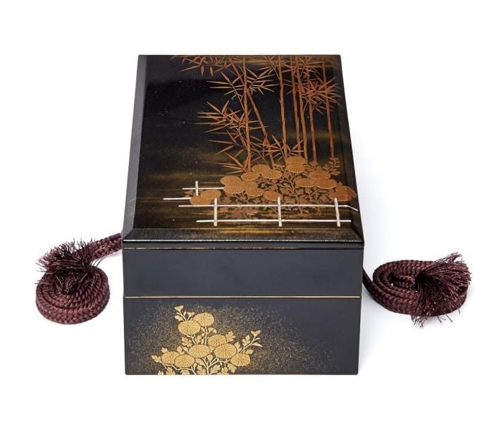 Boite de calligraphie (suzuribako) laquée noire avec deux compartiment