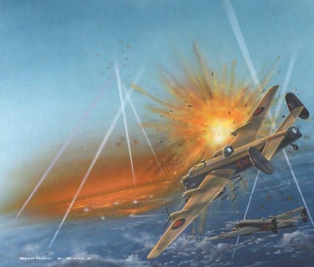Bomber command « Halifax » Dessin gouaché sur carton par Gordon