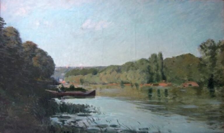 «BORD DE L'OISE» Huile sur toile, signée en bas à gauche et datée 1903 37,8 x 61,2 cm