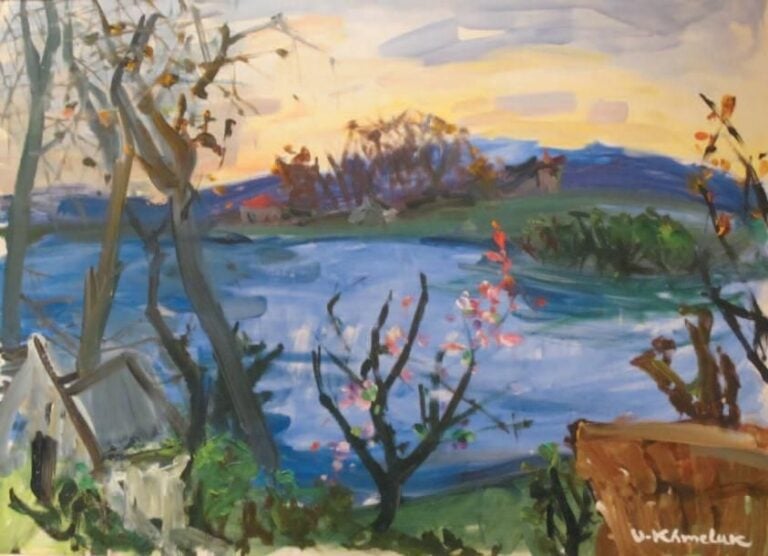 Bord de lac Huile sur toile, signée en bas à droite 60 x 80 cm