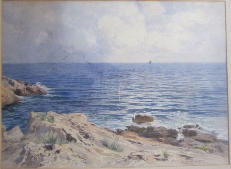 BORD DE MER A RAGUSE Aquarelle signée en bas à droite Ludwig Hans Fischer et située Ragus