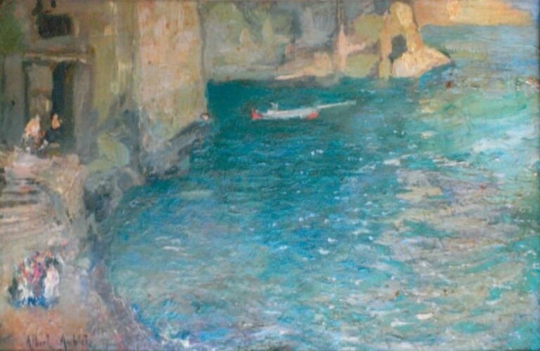 Bord de mer Huile sur panneau, signée en bas à droite 17 x 27 cm