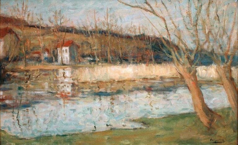 Bord de rivière Huile sur toile, signée en bas à droit