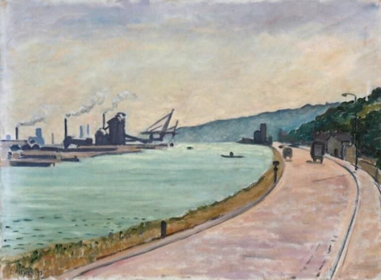 Bord de Seine Huile sur toile, signée en bas à gauche, datée 95 54 x 73 cm