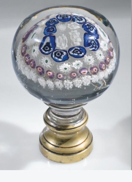Boule de rampe d'escalier en cristal à motif de cinq cercles concentriques de bonbons polychrome
