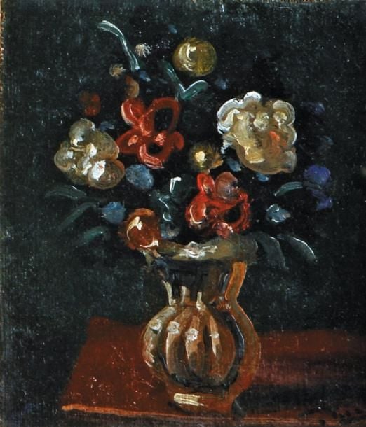 Bouquet de fleurs, circa 1940 Huile sur toile, signée en bas à droite 24 x 21 cm Certificat du Comité Derain