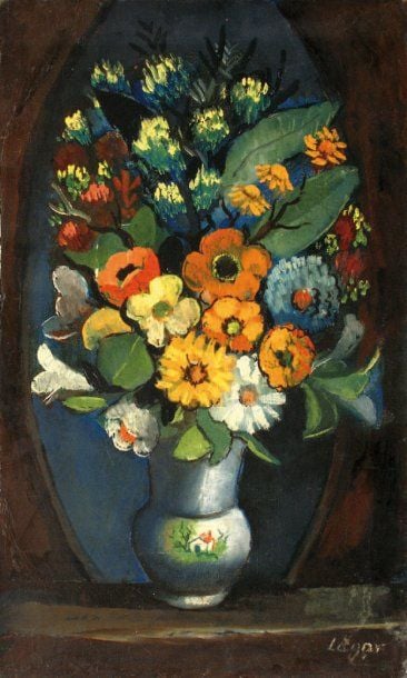 Bouquet de fleurs Huile sur toile, signée en bas à droite 55 x 43 cm Exposition : Grenier à sel, 1969 (Honfleur)