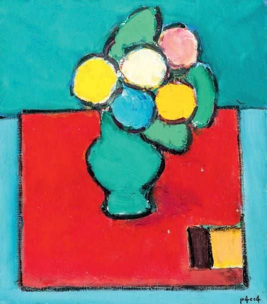 Bouquet de fleurs Huile sur toile, signée en bas à droite 57,5 x 50 cm Oil on canvas, signed lower right