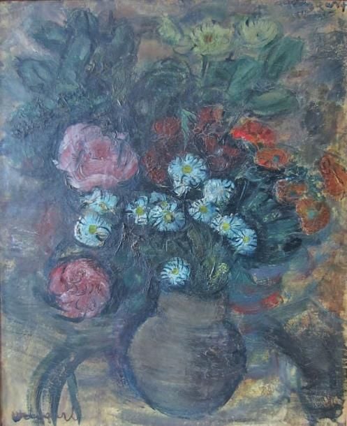 Bouquet de fleurs Huile sur toile, signée en bas à gauche 73 x 60 cm Oil on canvas, signed lower left