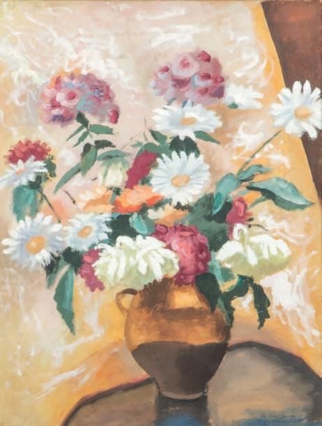 Bouquet de fleurs Pastel, signée en bas à droite 63 x 48 cm (à vue) Pastel, signed lower right