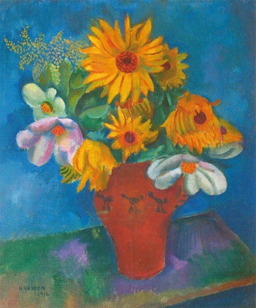 Bouquet de tournesols (1912) Huile sur toile Signée et datée en bas à gauche 55 x 46 cm Vente : Me Cornette de Saint Cyr, Paris, 25 mars 2000