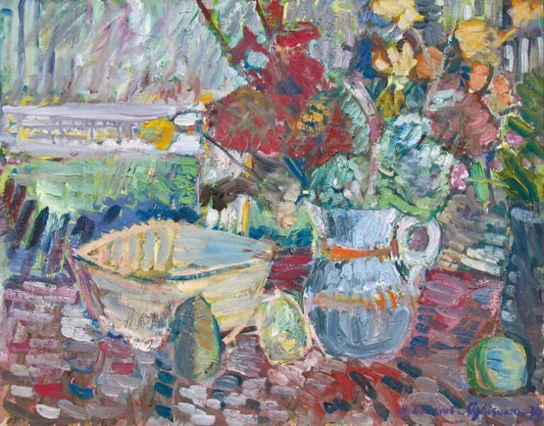 Bouquet sur la table (1974) Huile sur toile Signée et datée en bas à droit