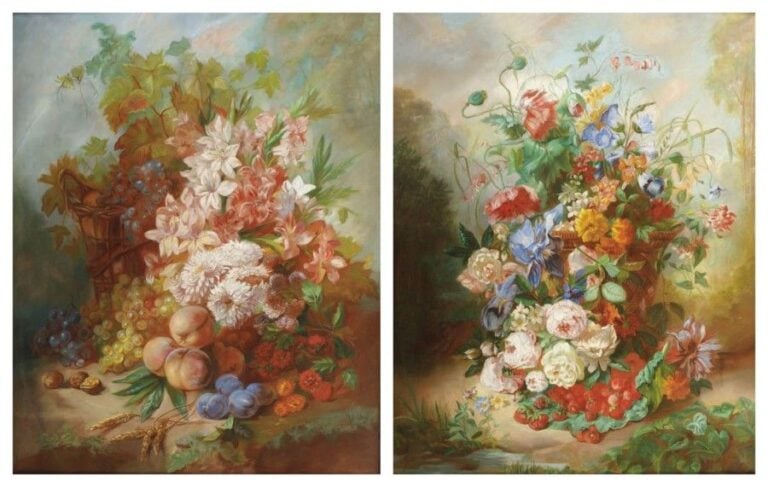 Bouquets de fleurs Pastels sur papier rentoilés Légère déchirure 93 x 74 cm