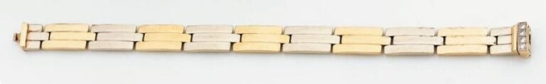 BRACELET en or jaune et or gris à large godrons plat