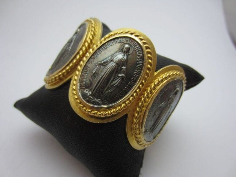 BRACELET MANCHETTE «Madone» rigide ouvert en argent et vermeil (min