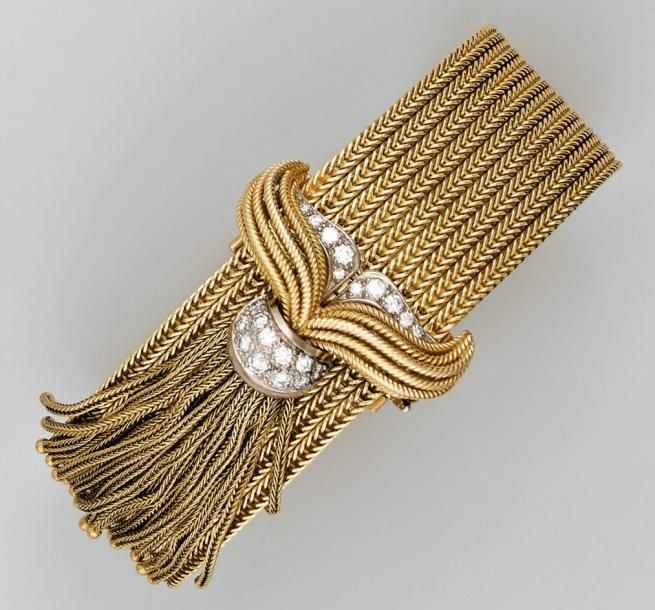 BRACELET «manchette «souple or jaune à mailles «tissu sergé échelle