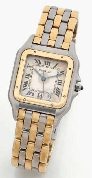 BRACELET MONTRE carrée, en or jaune et acie