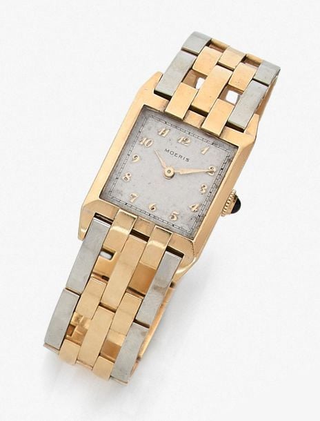 •BRACELET MONTRE carrée en or jaune et or gris (750‰