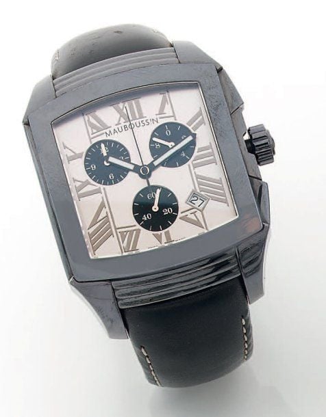 BRACELET MONTRE « chronographe » rectangulaire en acier noirc