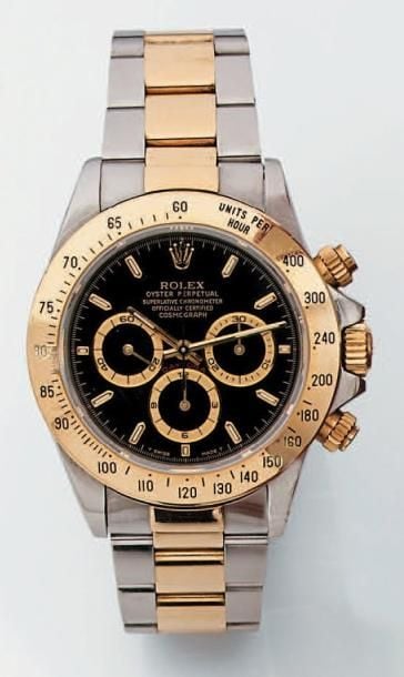 BRACELET MONTRE chronographe, trois compteurs, en or jaune et acier, modèle «Oyster Perpetual Cosmograph Daytona