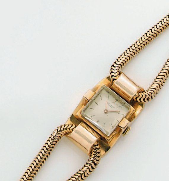 BRACELET MONTRE de dame carrée en or jaun