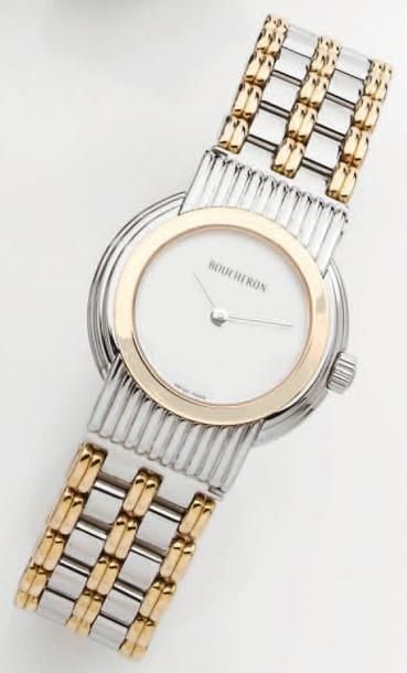 BRACELET MONTRE de dame de forme ronde, en acier et or jaune, modèle « Solis
