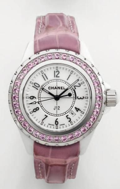 BRACELET MONTRE de dame de forme ronde en céramique blanche, modèle « J12