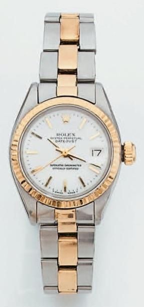 BRACELET MONTRE de dame en or jaune et acier, modèle «Oyster Perpetual Datejust