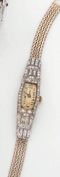 BRACELET MONTRE de dame en platine et or gri