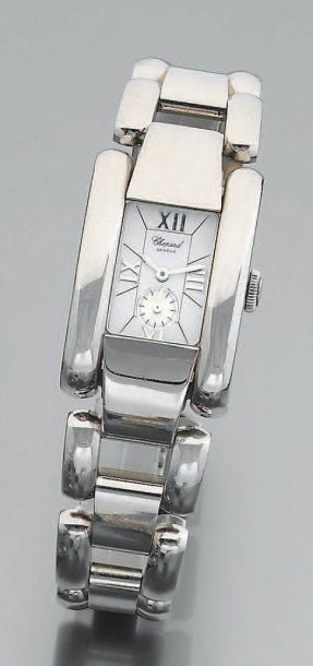 BRACELET MONTRE de dame, rectangulaire, en acier bombé et articul