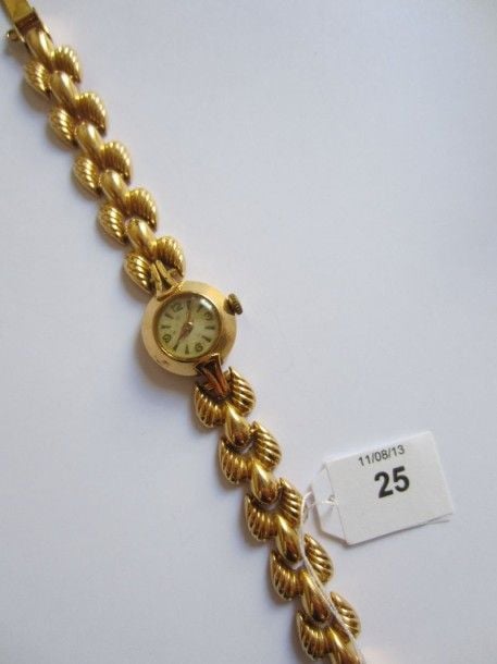 BRACELET MONTRE de dame, ronde en or jaun