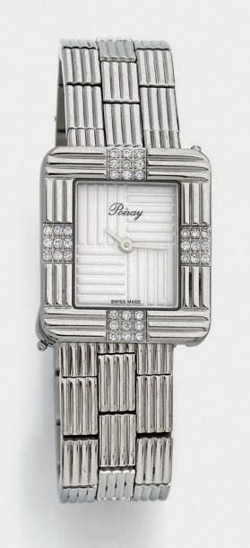 BRACELET MONTRE «Ma Première» rectangulaire de dame en acier godronn