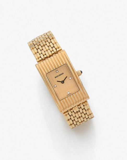 •BRACELET MONTRE modèle «reflet» en or jaune (750‰) godronn