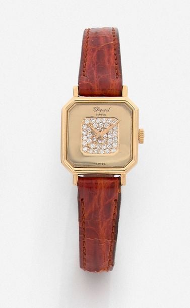 BRACELET MONTRE octogonale de dame en or jaune (750 millièmes
