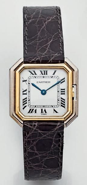 BRACELET MONTRE octogonale en or jaune et or gris, modèle «ceinture