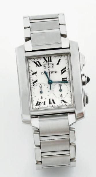BRACELET MONTRE rectangulaire chronographe en acier, modèle «Tank française», deux compteur