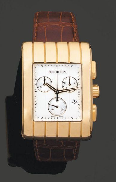 BRACELET MONTRE rectangulaire, chronographe en or jaun
