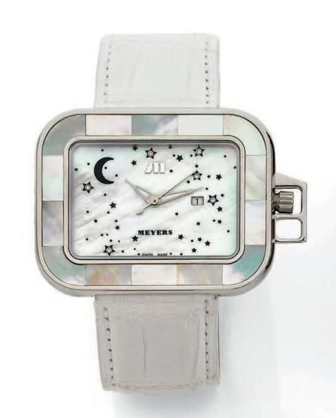 BRACELET MONTRE rectangulaire, de dame, en acie