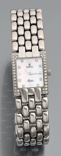 BRACELET MONTRE rectangulaire de dame en or gri