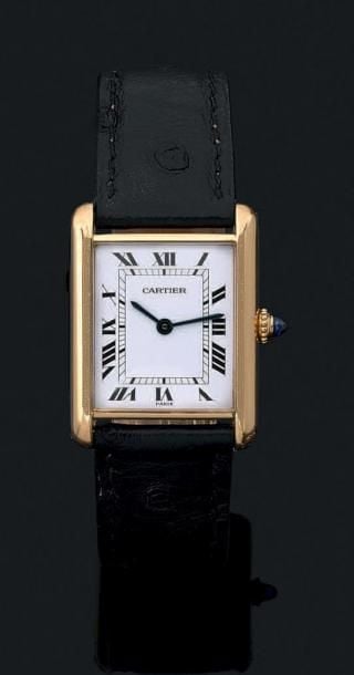 BRACELET MONTRE rectangulaire en or jaune (750 millièmes), modèle «Tank